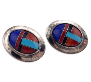 sterling silver multi-stone inlay post earrings
