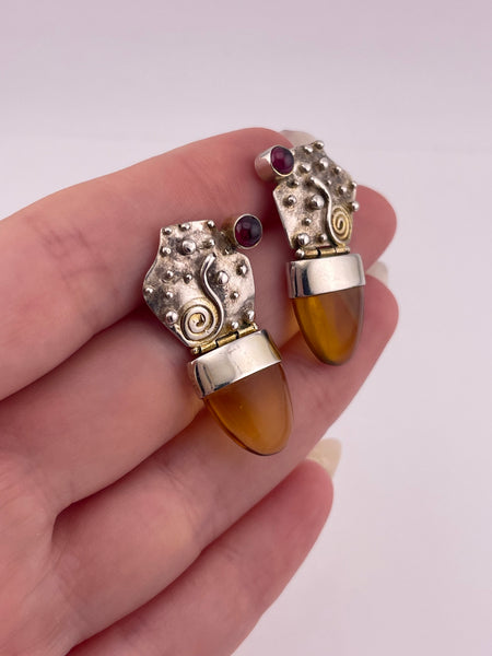 sterling silver gold wash glass & resin post hinge earrings ***AS IS***