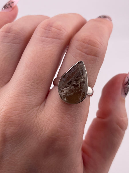 size 8 sterling silver raw smoky quartz ring