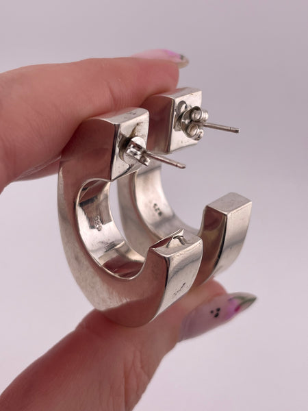sterling silver chunky stoneless C shaped hoop post earrings