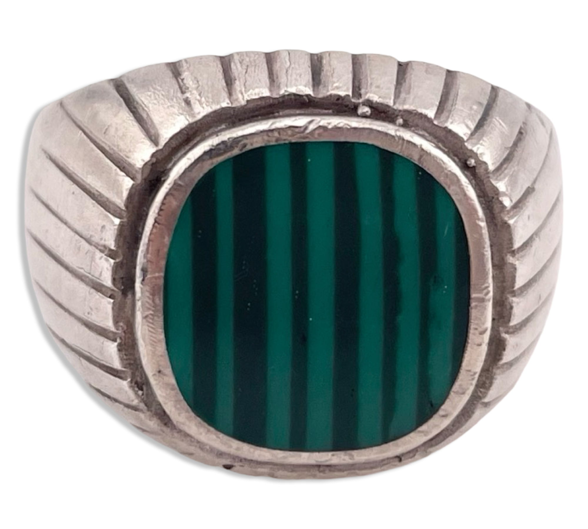 size 11 sterling silver chunky synthetic malachite ring
