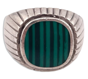 size 11 sterling silver chunky synthetic malachite ring