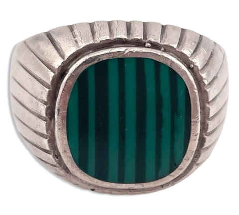 size 11 sterling silver chunky synthetic malachite ring
