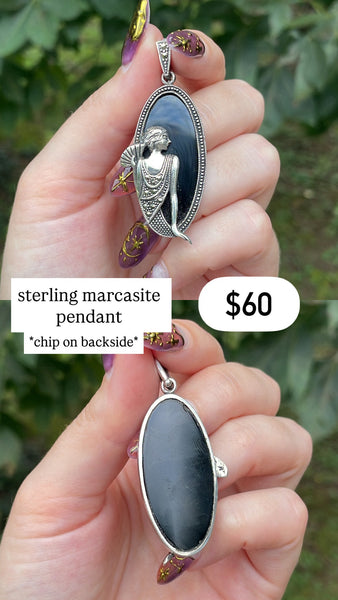 RESERVED PRIVATE LISTING -- sterling silver marcasite woman pendant A31
