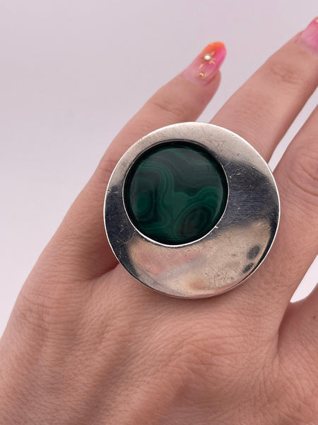 size 6.5 sterling silver heavy malachite modernist ring