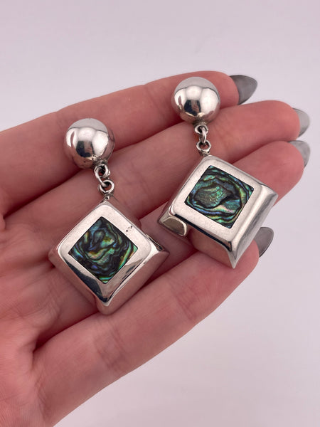sterling silver Mexican abalone post dangle earrings