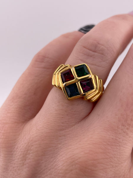 size 6 sterling silver gold wash faceted glass ring