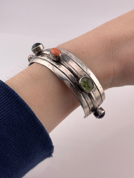 sterling silver multi-stone cuff bracelet