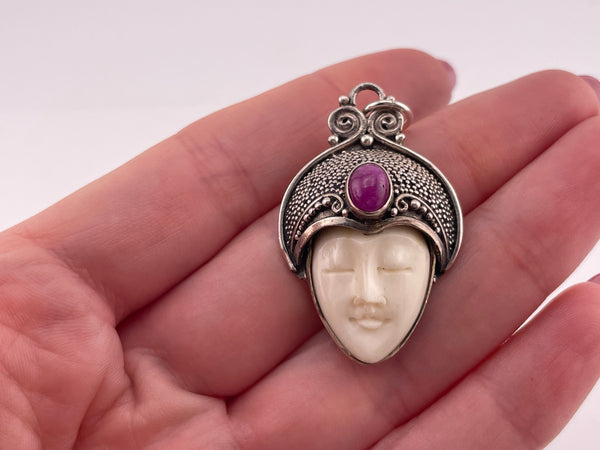 sterling silver molded plastic face spinel pendant