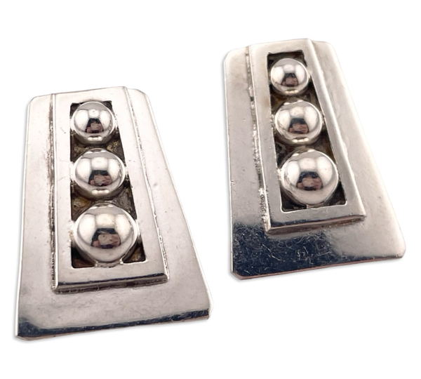 sterling silver Mexican modern stoneless triple ball post earrings