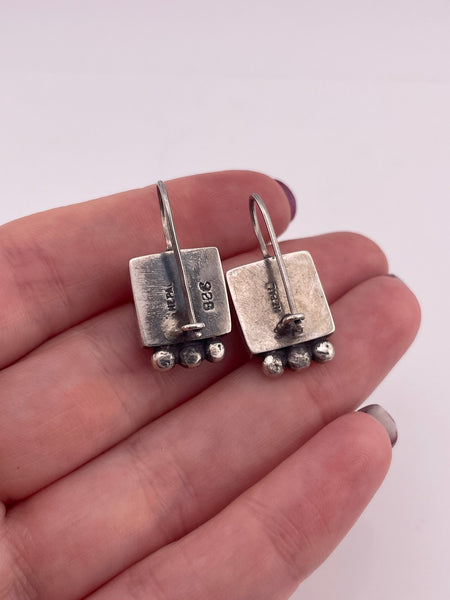 sterling silver stoneless square dangle earrings