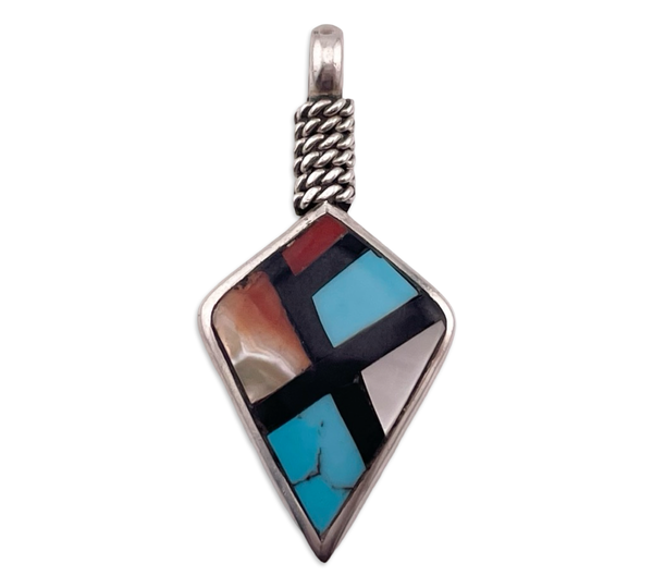 sterling silver multi-stone inlay pendant
