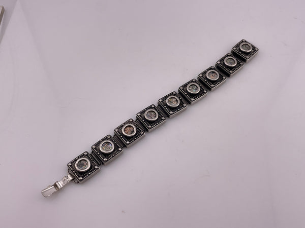 sterling silver heavy Roman glass panel link bracelet