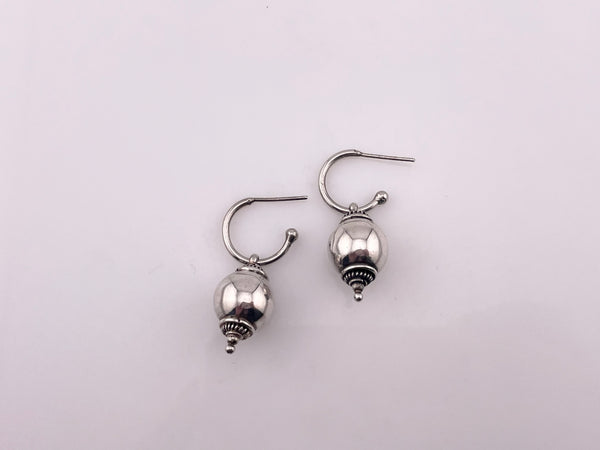 sterling silver stoneless orb charm hoop post dangle earrings