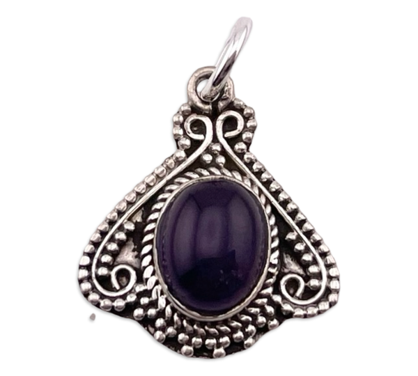 sterling silver amethyst scrollwork charm pendant
