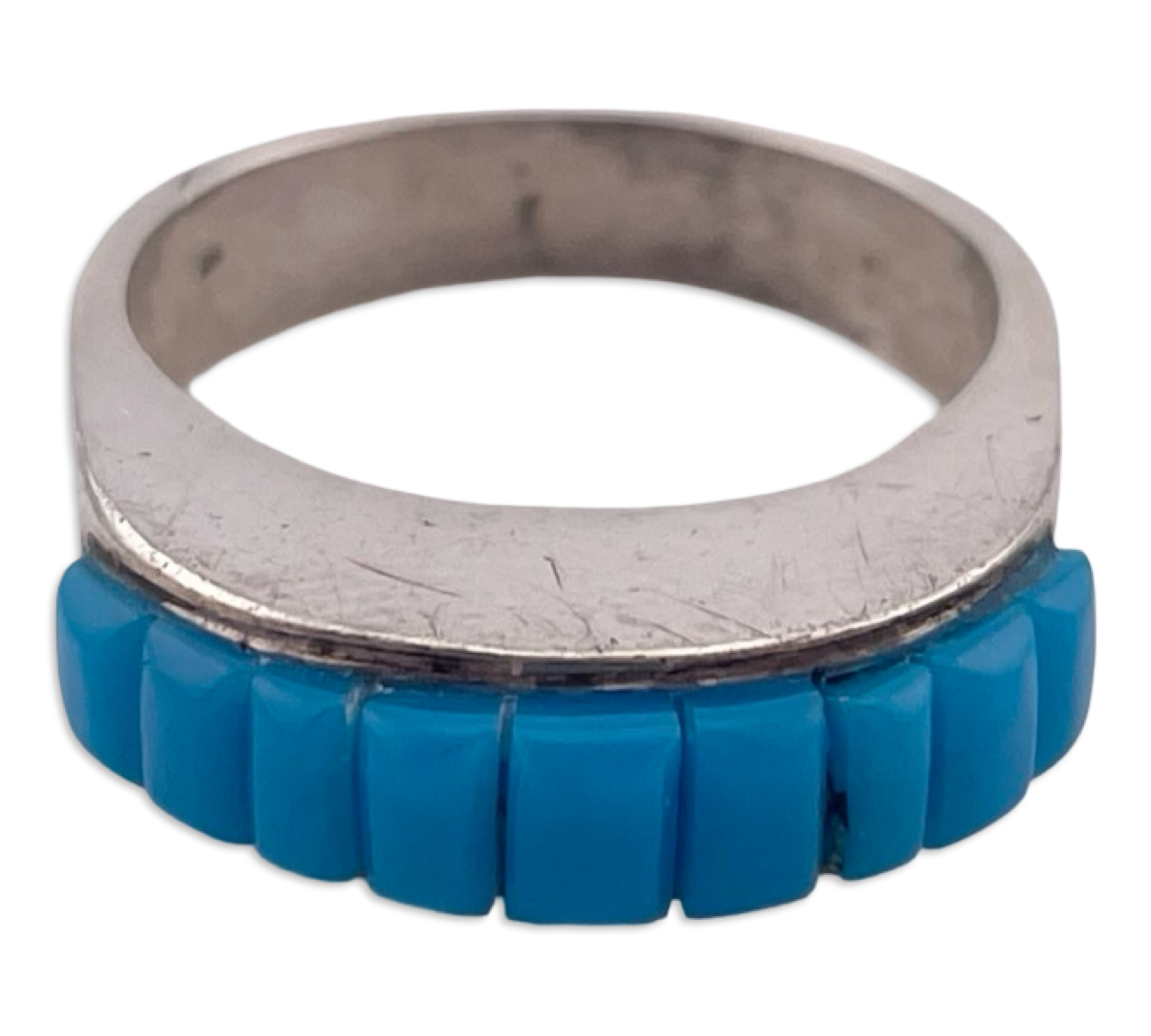 size 7.75 sterling silver synthetic turquoise cobblestone style ring