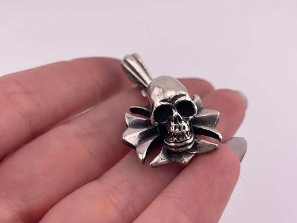 sterling silver King Baby skull cross pendant