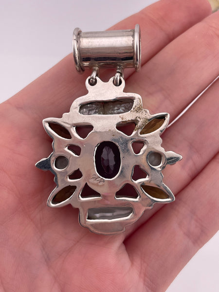sterling silver faceted amethyst peridot pearl pendant