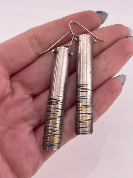 sterling silver & brass textured hook dangle earrings