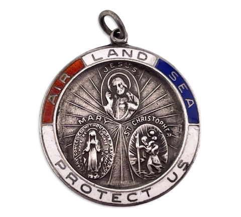 sterling silver large enamel Saint Christopher religious protection pendant