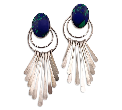 sterling silver azurite fringe post dangle earrings