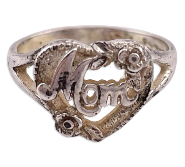 size 7 sterling silver "Mom" heart ring ***AS IS***