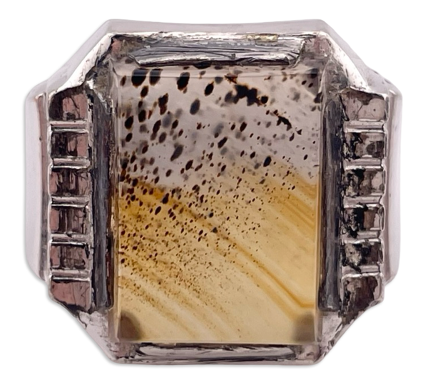 size 11 sterling silver rhodium plated Art Deco Montana agate ring