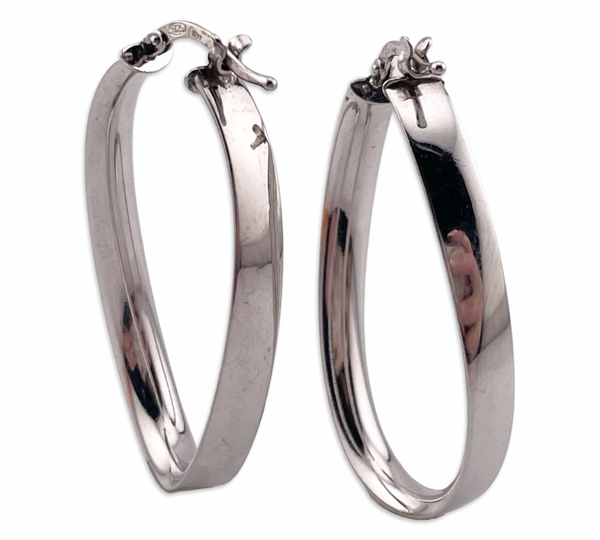 sterling silver 1-1/2" rhodium plated wavy oblong hoop earrings