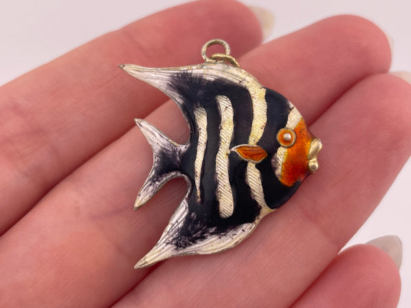 sterling silver dark purple orange fish pendant