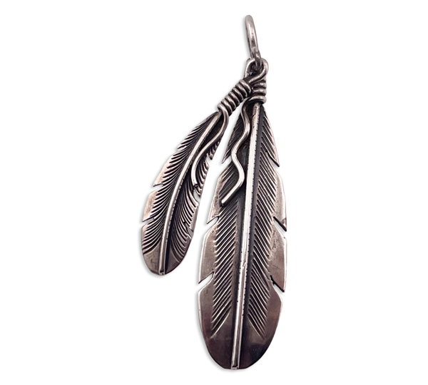 sterling silver Joe Delgarito double feather dangle pendant