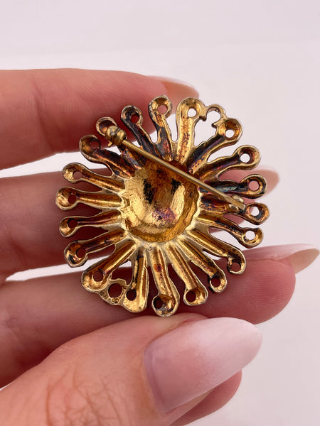 sterling silver gold wash man in the sun face brooch pin