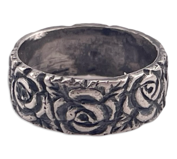 size 4.75 sterling silver rose flower band ring