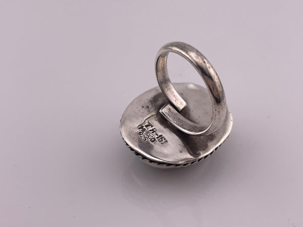 size 7.25 sterling silver Mexican black glass ring ***AS IS***