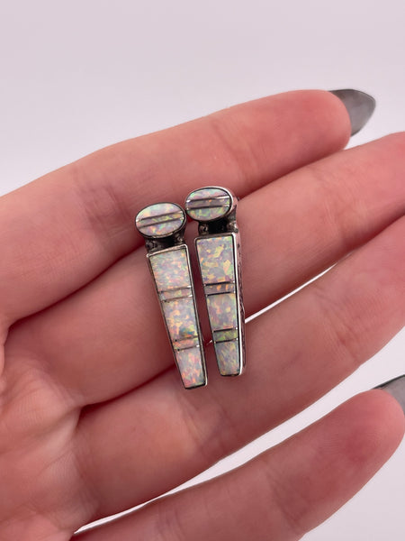 sterling silver opal simulant post earrings