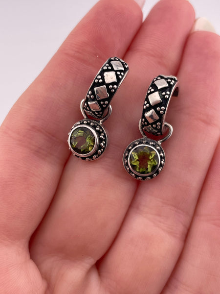 sterling silver faceted green topaz partial hoop post earrings ***Non-sterling posts***
