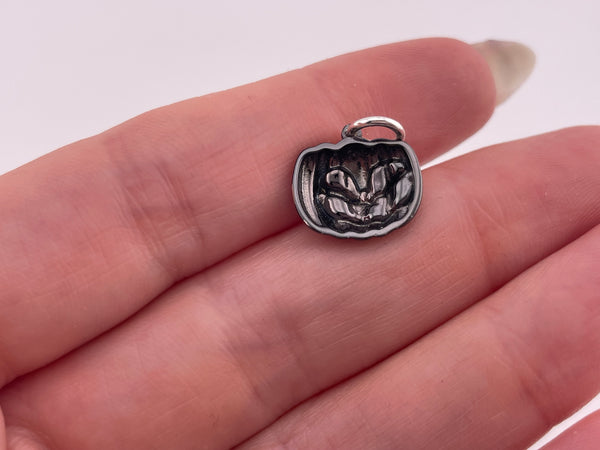 sterling silver small gun metal plated jack-o-lantern pumpkin pendant