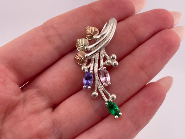 sterling silver & 12k gold colorful multi-glass leaf pendant