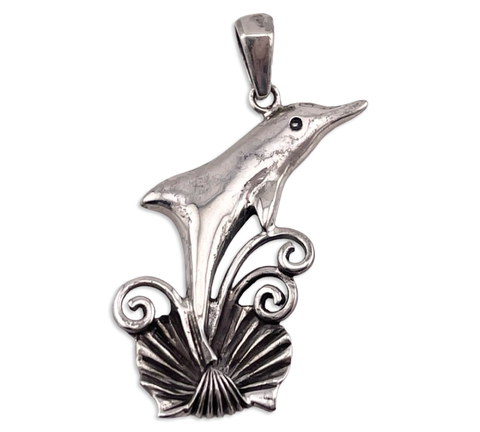sterling silver dolphin seashell pendant