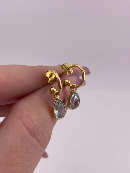sterling silver gold plated faceted topaz enhancer hoop post earrings ***AS IS***