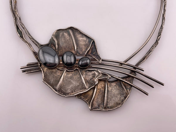 sterling silver Avi Soffer brutalist artisan hematite structured necklace