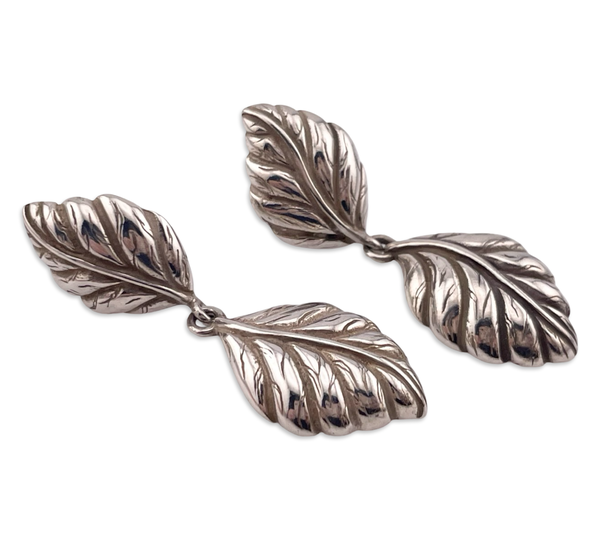 sterling silver leaf post dangle earrings