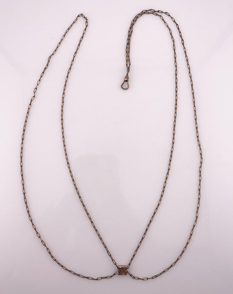 Y & S gold filled 46" long paperclip chain w/ dog clip lorgnette necklace