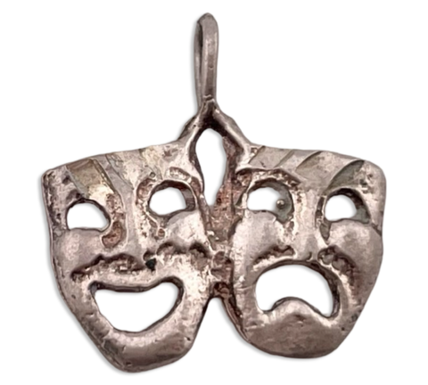 sterling silver etched comedy drama masks pendant