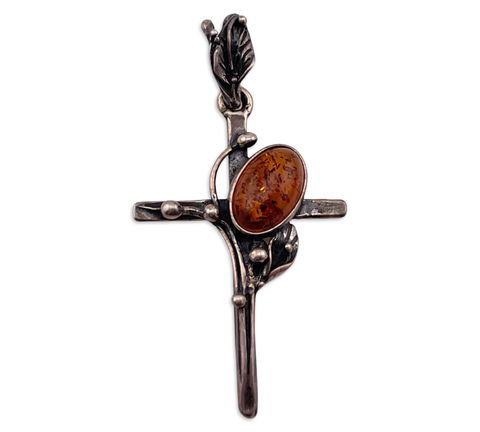 sterling silver amber cross pendant