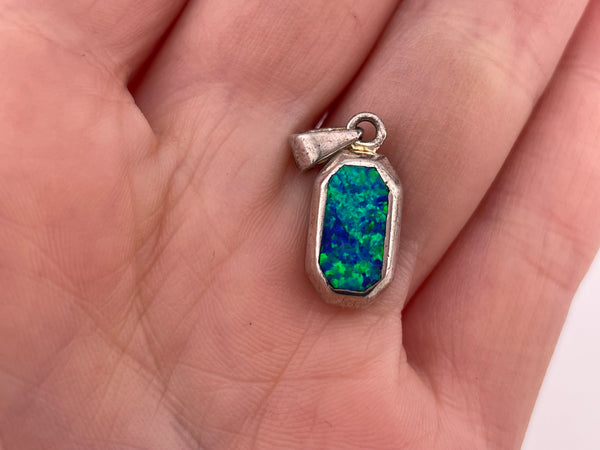 sterling silver lab opal pendant