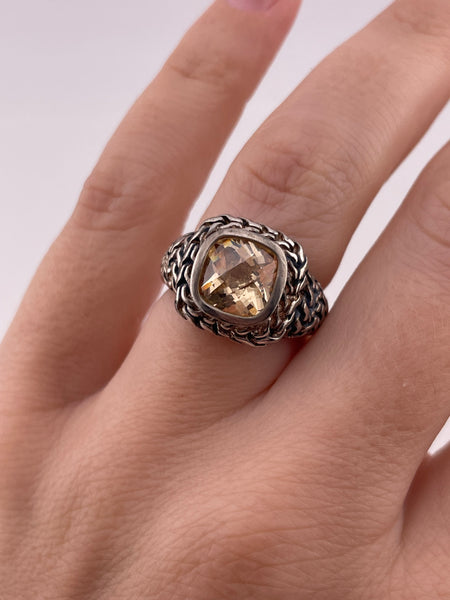 size 6 sterling silver faceted yellow glass ring