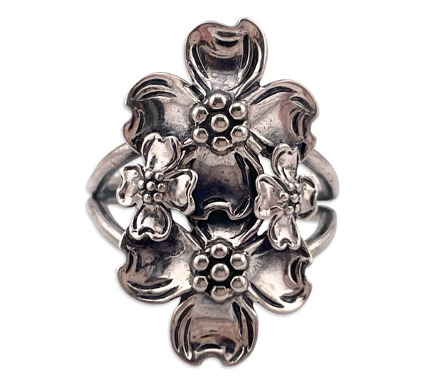 size 6 adjustable band sterling silver Beau dogwood flower ring
