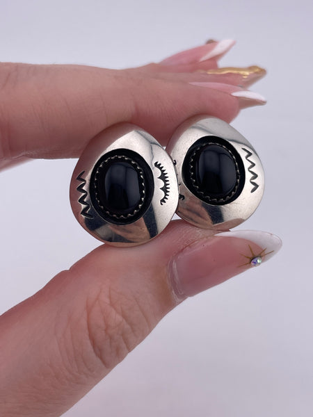 sterling silver onyx shadowbox clip on earrings
