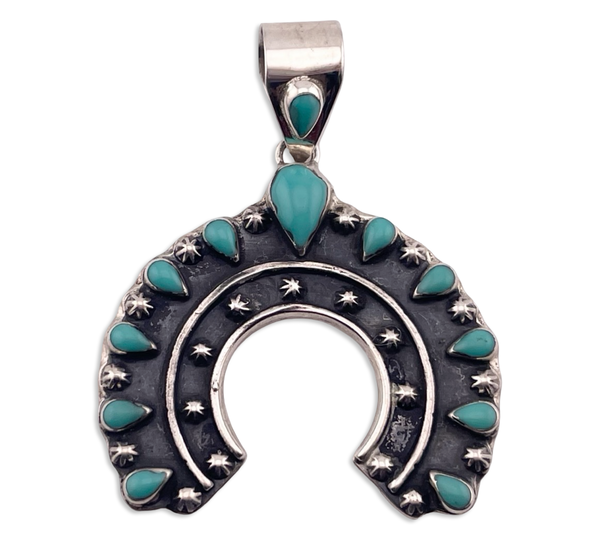 sterling silver Mexican block turquoise naja pendant