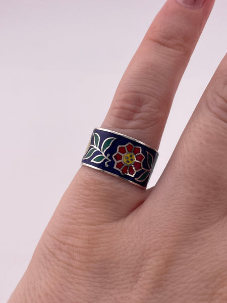 size 5.5 sterling silver resin flower band ring